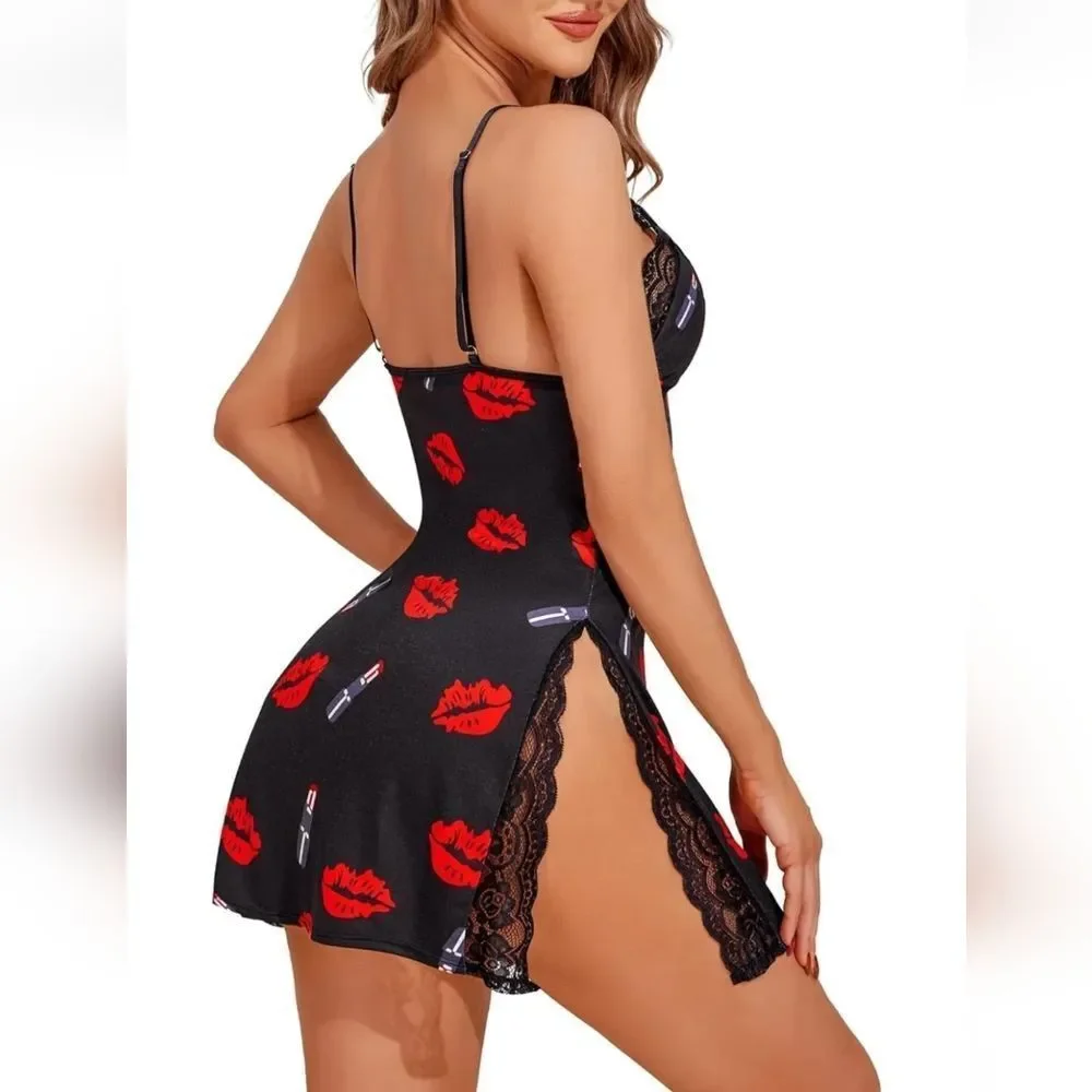 Women's Valentine's Lingerie Sexy Nightwear Strap Nightgown Babydoll Chemise US